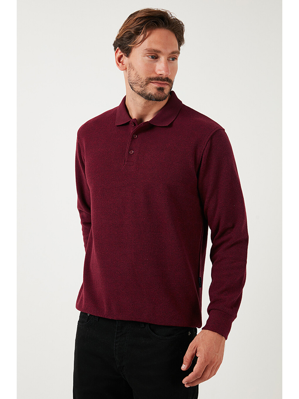 Mürdüm Pamuk Karışımlı Regular Fit Polo Yaka Erkek Kazak 456223-2