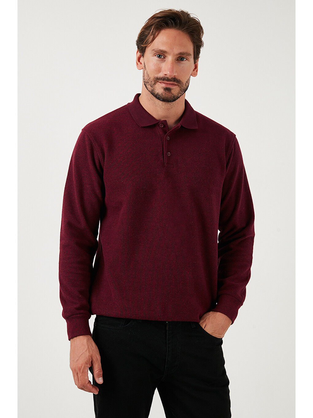 Mürdüm Pamuk Karışımlı Regular Fit Polo Yaka Erkek Kazak 456223-3