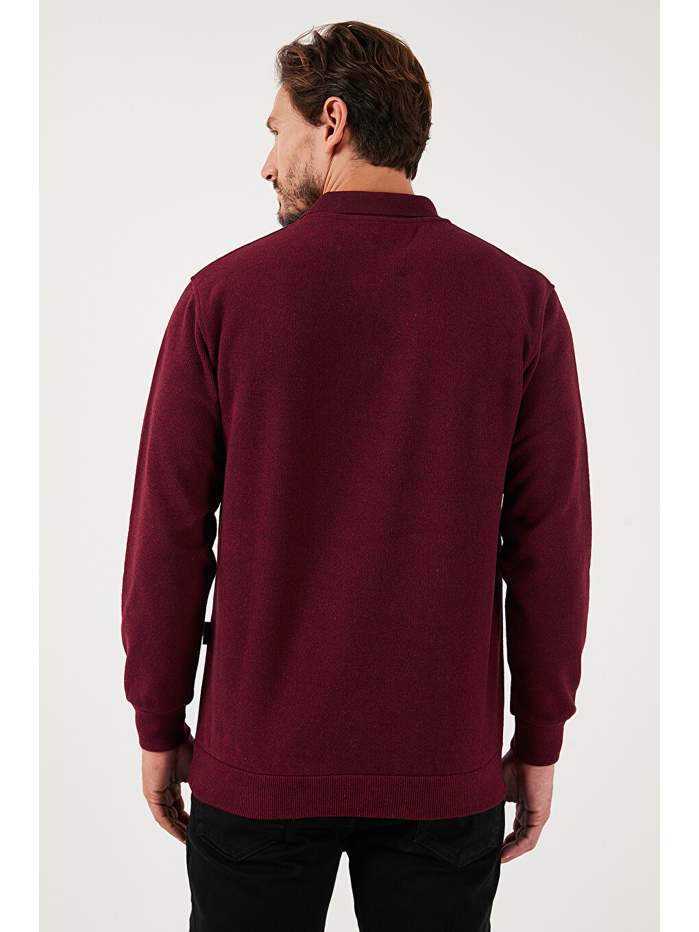 Mürdüm Pamuk Karışımlı Regular Fit Polo Yaka Erkek Kazak 456223-5