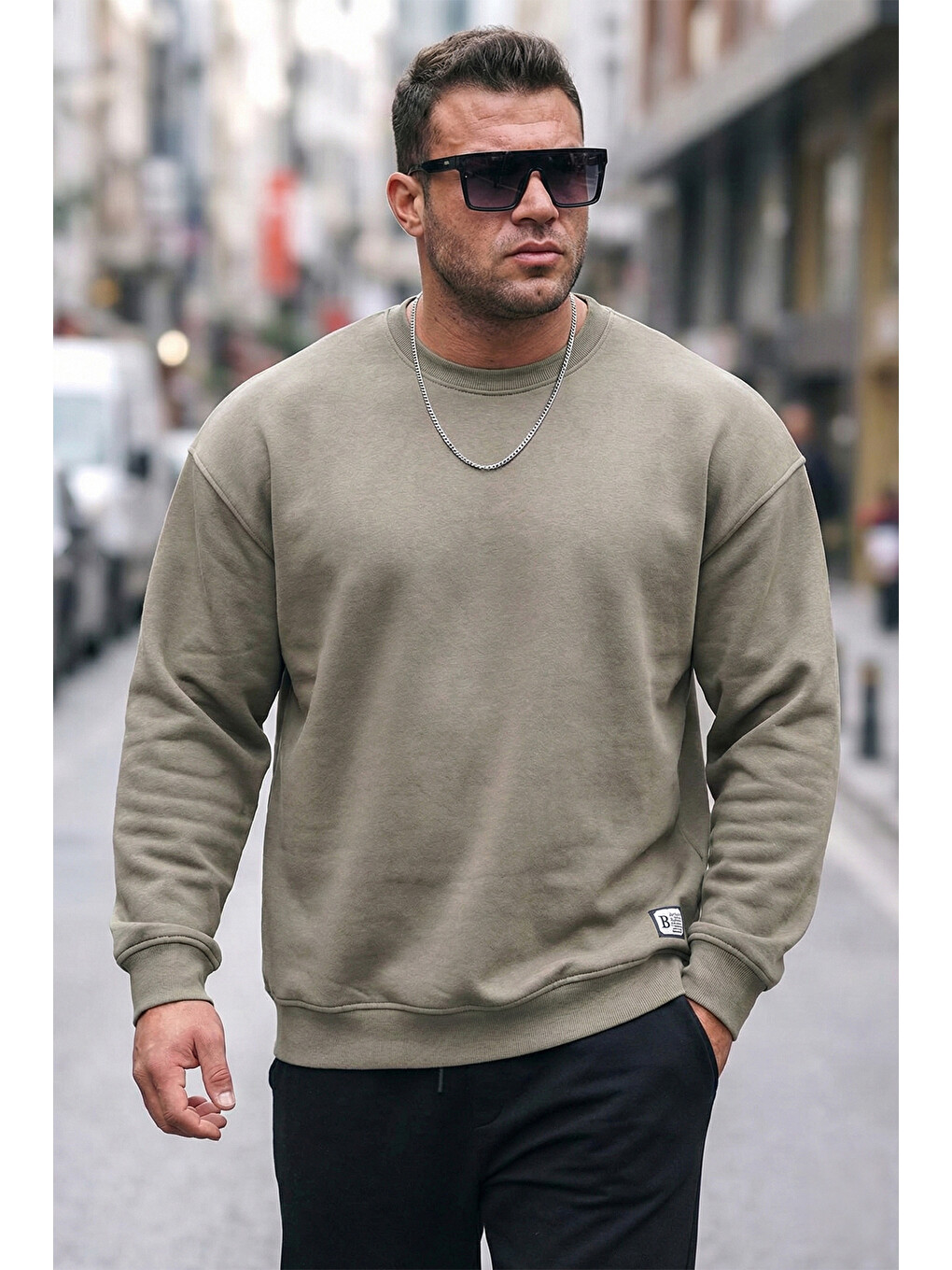 Bej Regular Fit Bisiklet Yaka Pamuklu İçi Tüylü Yumuşak Şardonlu Erkek Sweat 5905255