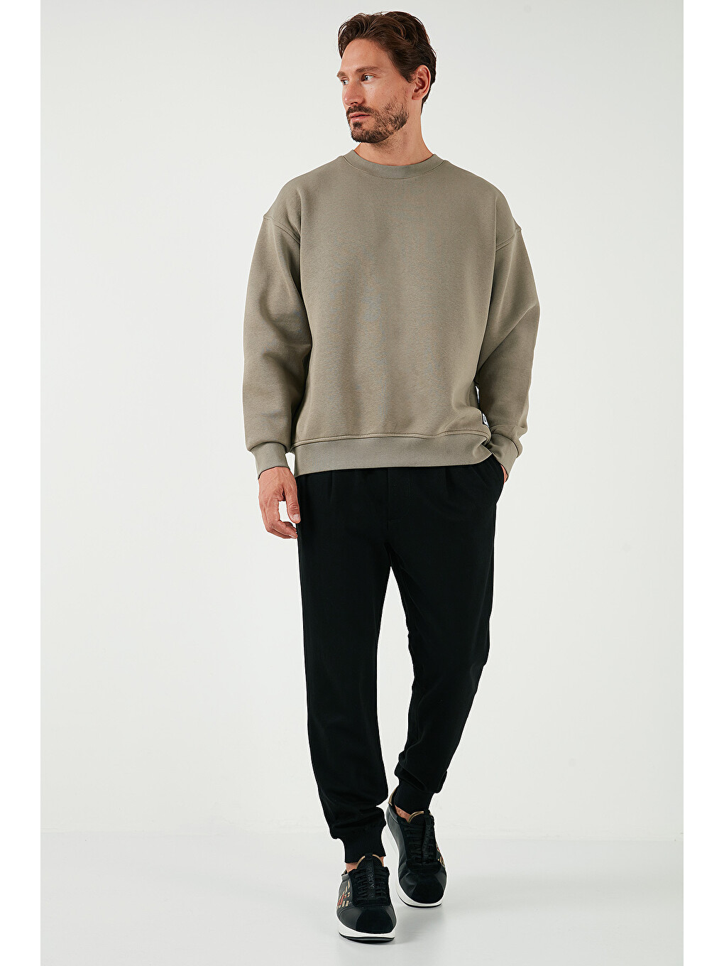 Bej Regular Fit Bisiklet Yaka Pamuklu İçi Tüylü Yumuşak Şardonlu Erkek Sweat 5905255-2