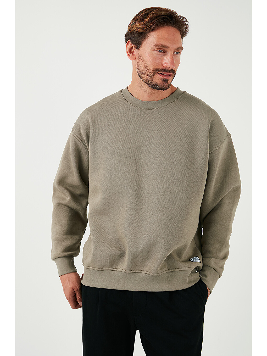 Bej Regular Fit Bisiklet Yaka Pamuklu İçi Tüylü Yumuşak Şardonlu Erkek Sweat 5905255-3
