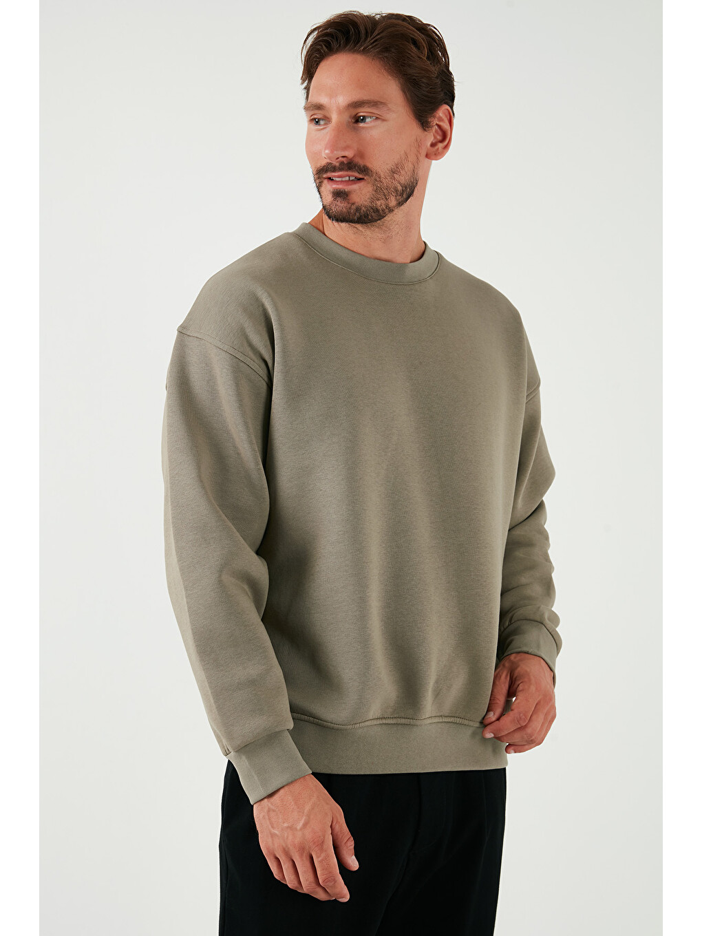 Bej Regular Fit Bisiklet Yaka Pamuklu İçi Tüylü Yumuşak Şardonlu Erkek Sweat 5905255-4