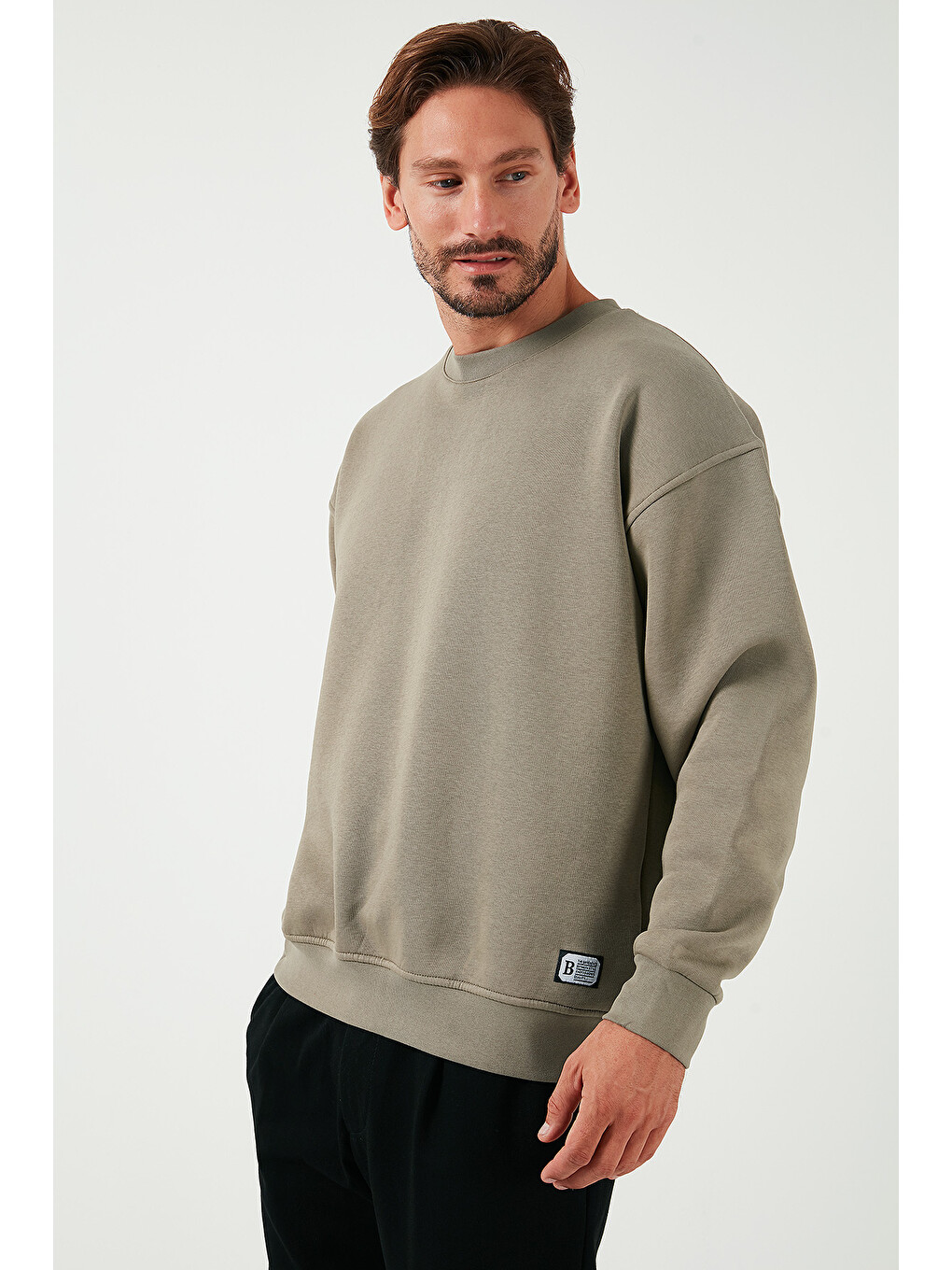 Bej Regular Fit Bisiklet Yaka Pamuklu İçi Tüylü Yumuşak Şardonlu Erkek Sweat 5905255-5