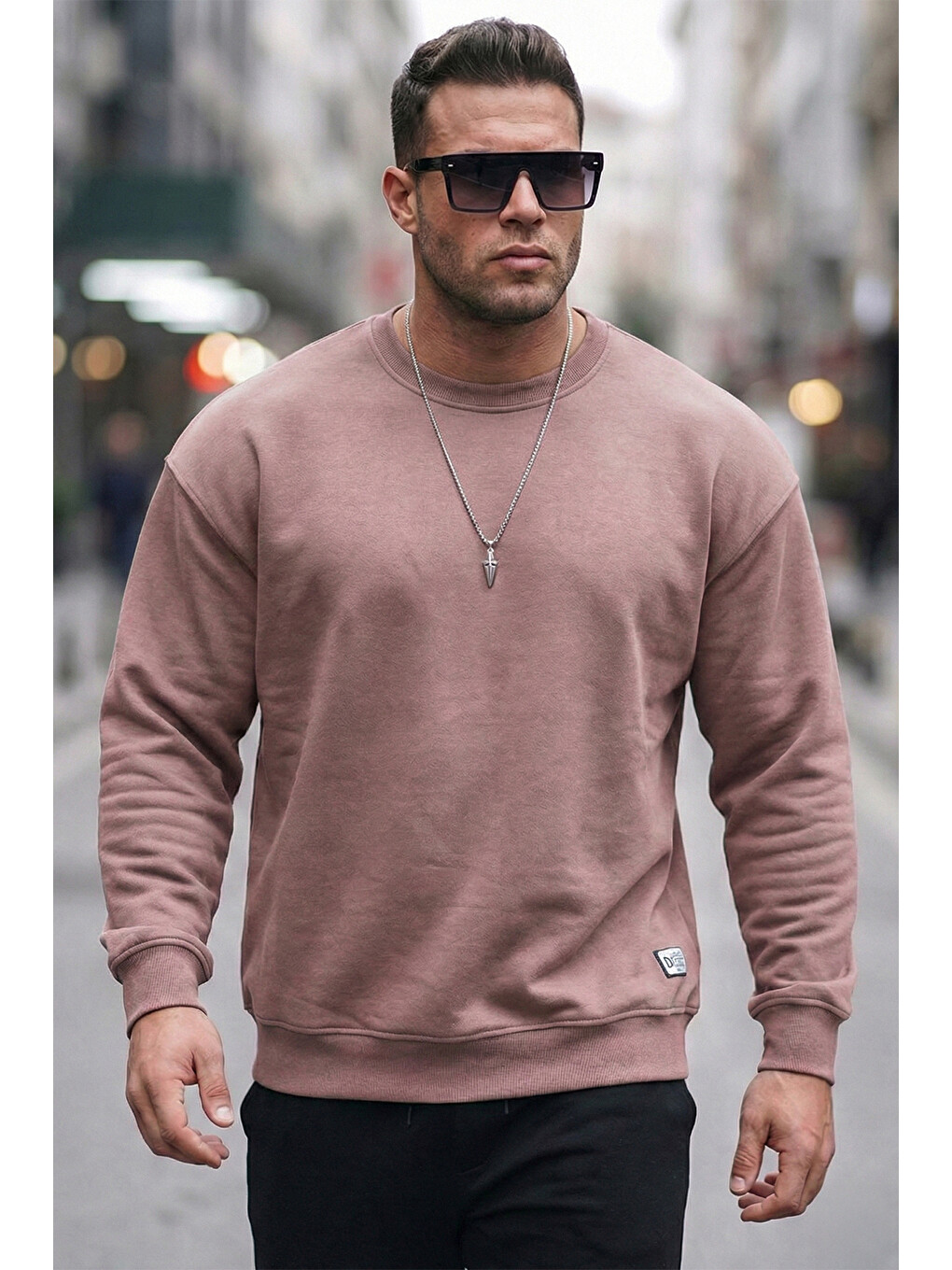 Pembe Regular Fit Bisiklet Yaka Pamuklu İçi Tüylü Yumuşak Şardonlu Erkek Sweatshirt 5905255
