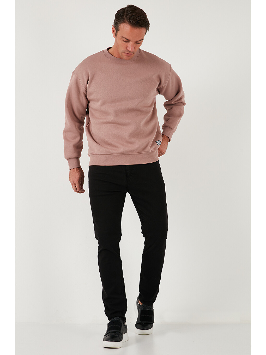 Pembe Regular Fit Bisiklet Yaka Pamuklu İçi Tüylü Yumuşak Şardonlu Erkek Sweatshirt 5905255-1