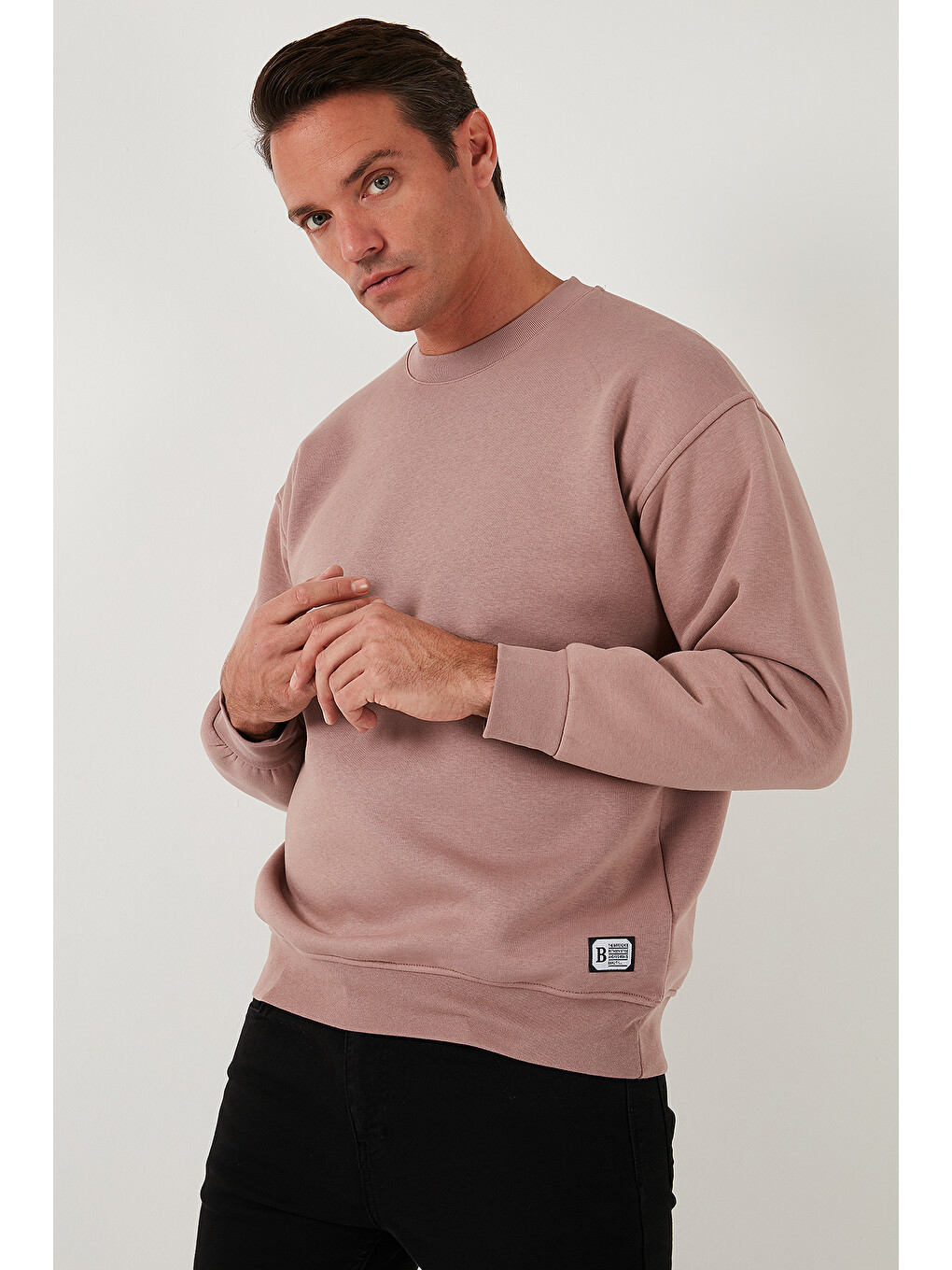 Pembe Regular Fit Bisiklet Yaka Pamuklu İçi Tüylü Yumuşak Şardonlu Erkek Sweatshirt 5905255-3