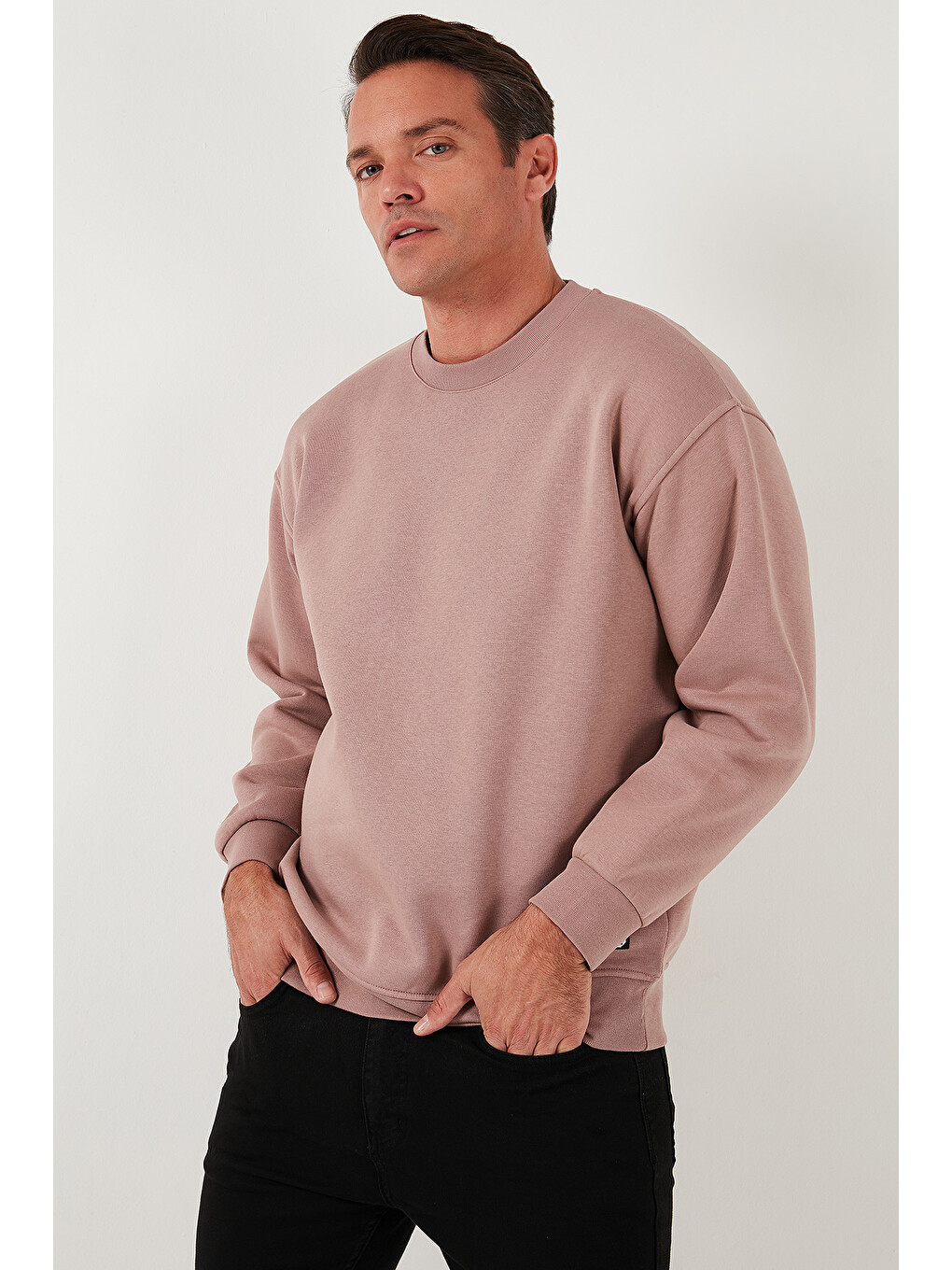 Pembe Regular Fit Bisiklet Yaka Pamuklu İçi Tüylü Yumuşak Şardonlu Erkek Sweatshirt 5905255-4