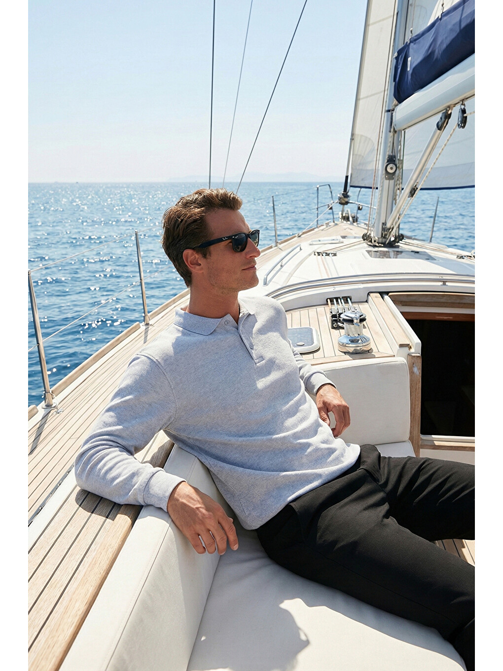 Gri Pamuk Karışımlı Regular Fit Polo Yaka Erkek Kazak 456223