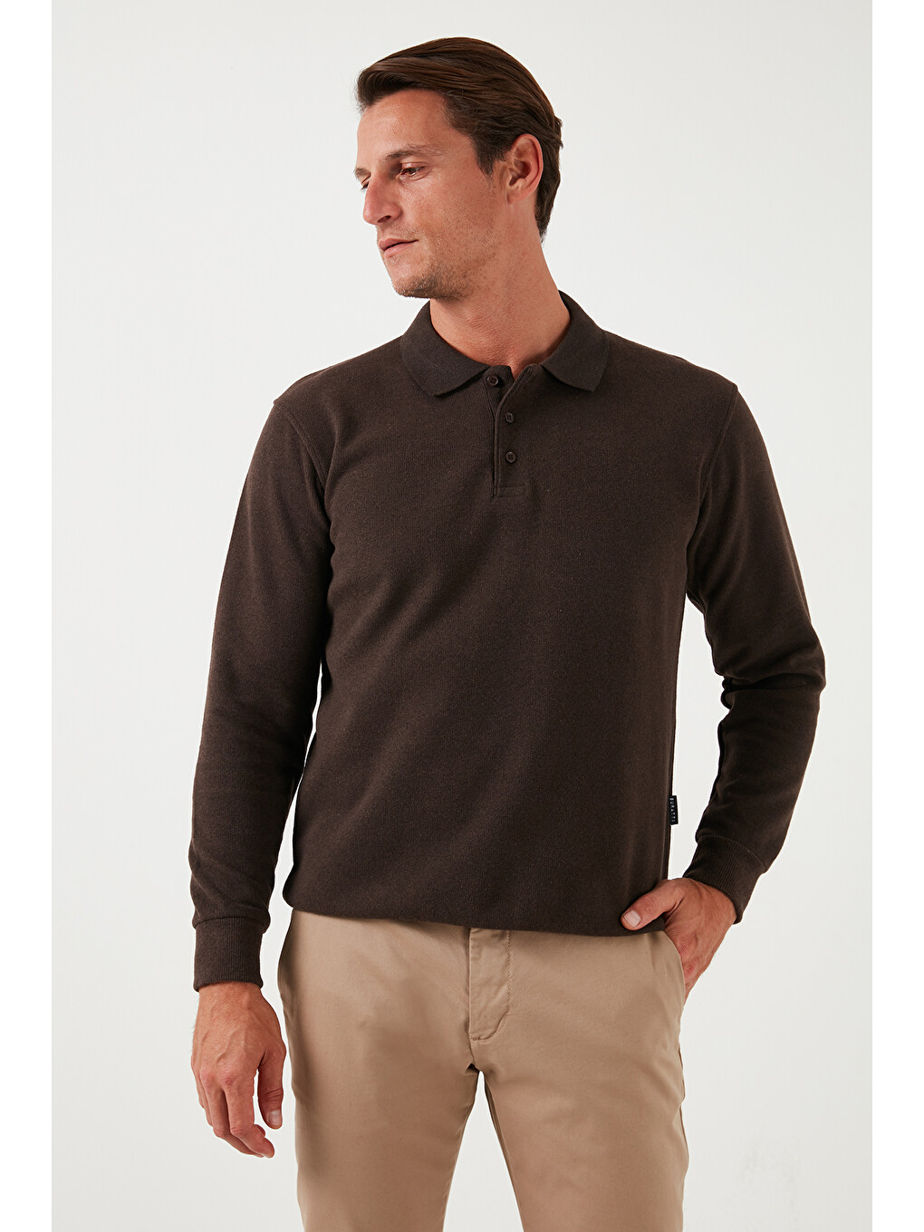 Kahverengi Pamuk Karışımlı Regular Fit Polo Yaka Erkek Kazak 456223-4