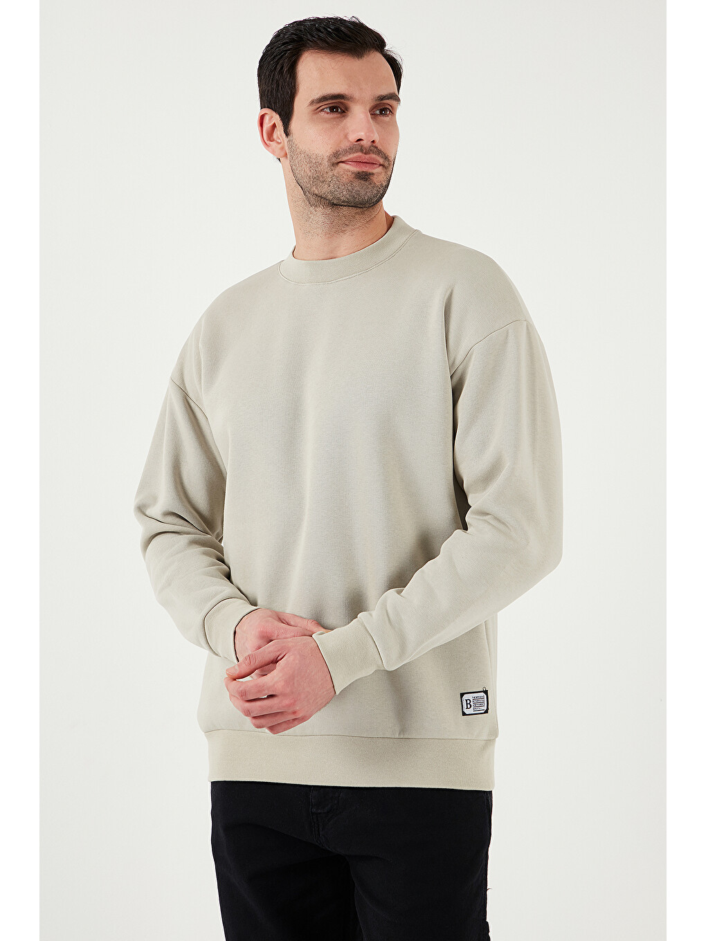 Ekru Regular Fit Bisiklet Yaka Pamuklu İçi Tüylü Yumuşak Şardonlu Erkek Sweat 5905255-3
