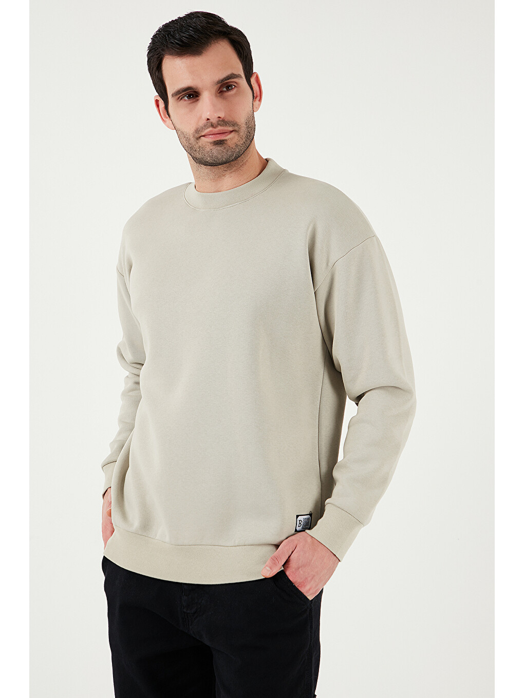 Ekru Regular Fit Bisiklet Yaka Pamuklu İçi Tüylü Yumuşak Şardonlu Erkek Sweat 5905255-4