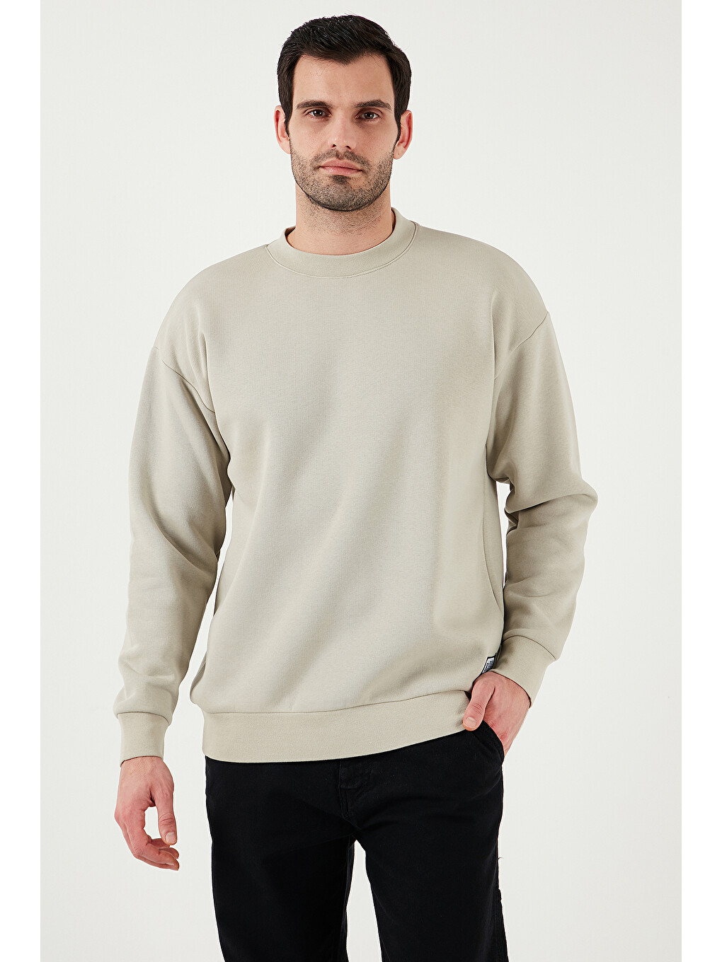Ekru Regular Fit Bisiklet Yaka Pamuklu İçi Tüylü Yumuşak Şardonlu Erkek Sweat 5905255-5