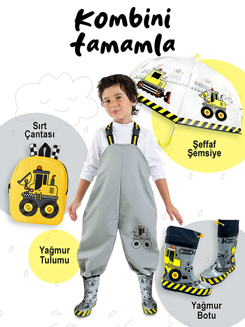 Sarı Buldozer Erkek Çocuk Okul Sırt Çantası-8