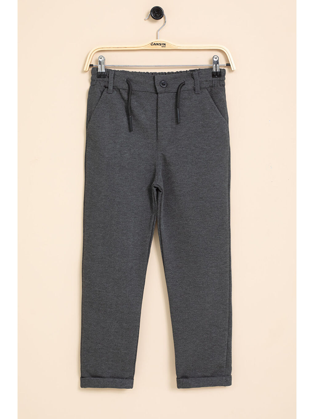 Gri Füme Erkek Çocuk Duble Paça Beli Lastikli Basic Kumaş Pantolon 21422