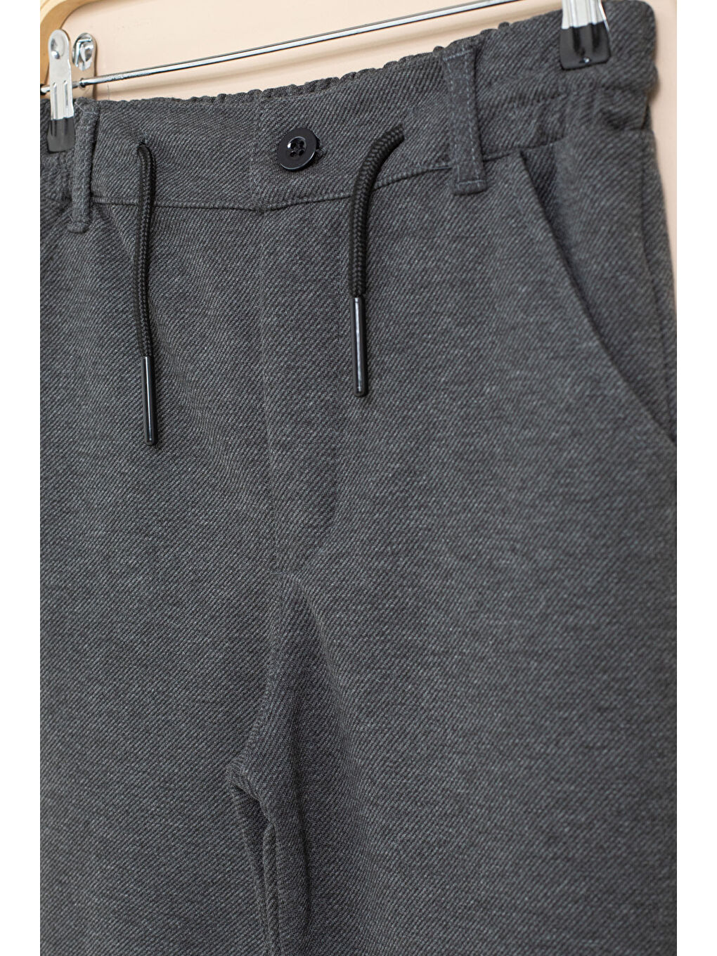 Gri Füme Erkek Çocuk Duble Paça Beli Lastikli Basic Kumaş Pantolon 21422-1