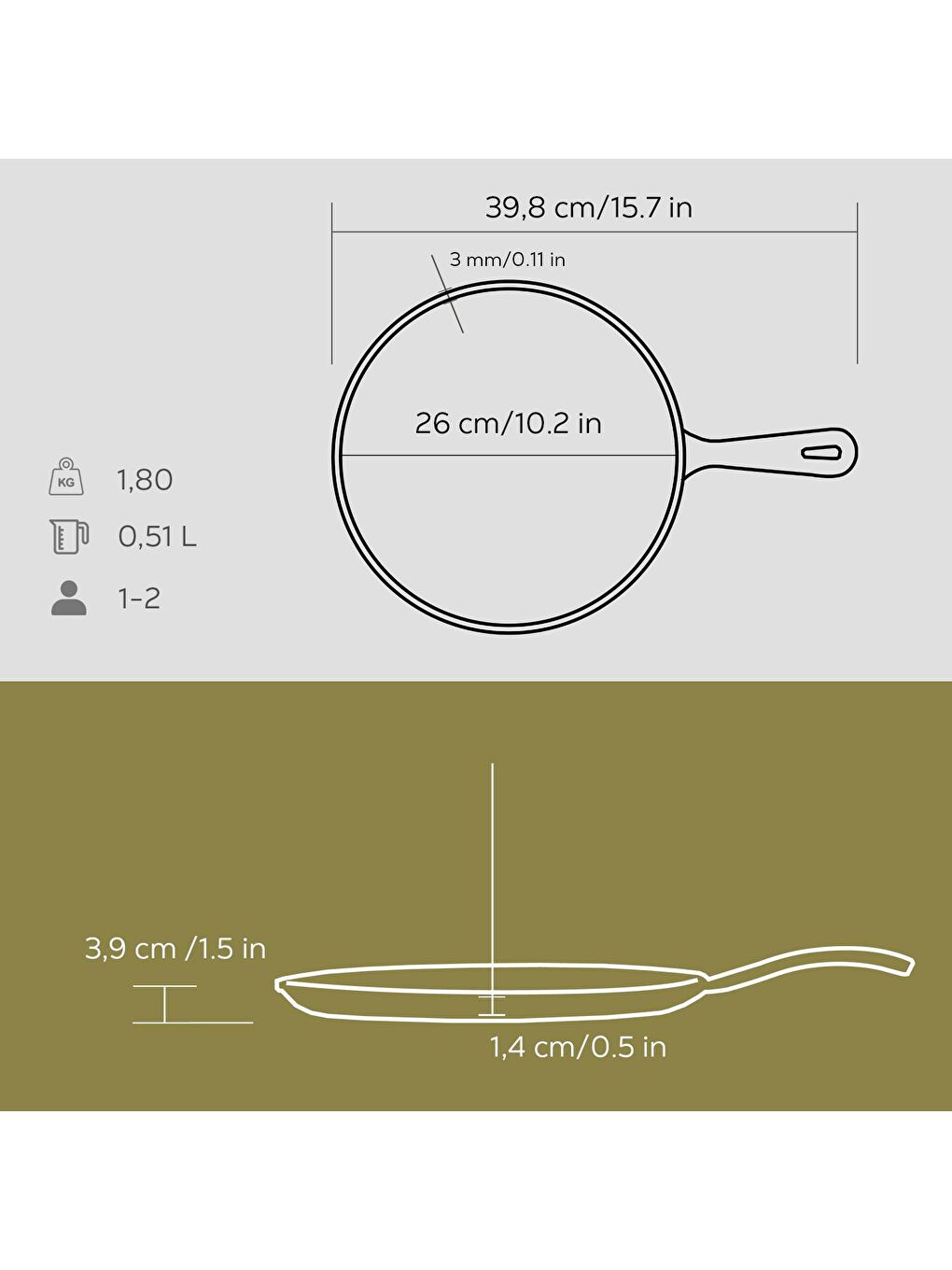 Siyah Yuvarlak Pizza Krep Pankek Tavası Döküm Demir Yekpare Saplı Çap(Ø)26cm.-4