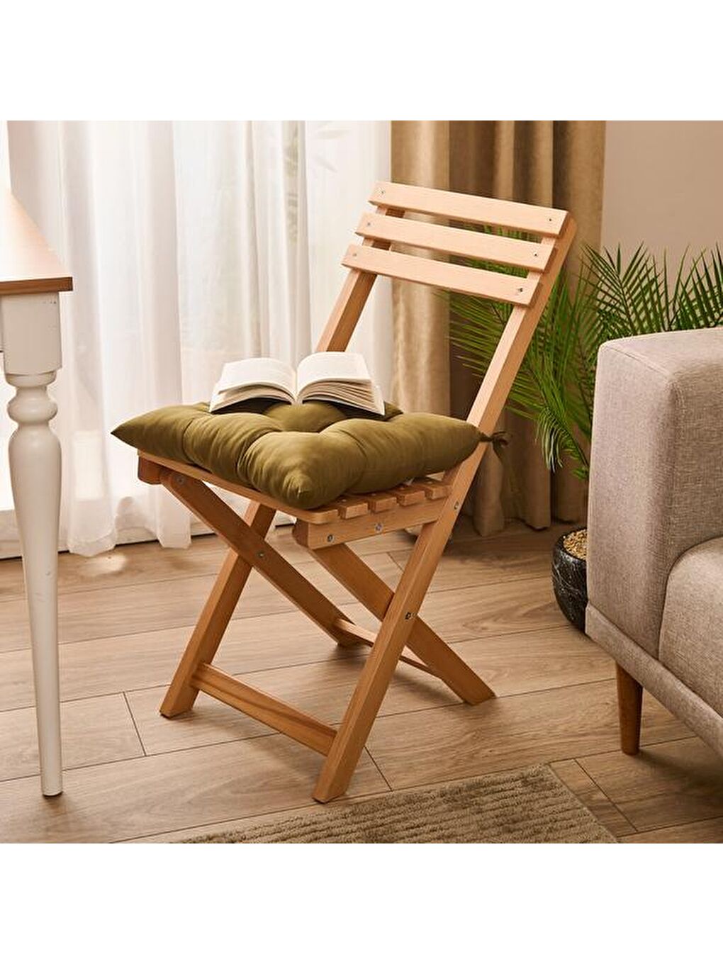 Soft Carre Sandalye Minderi - Haki - 40x40 cm-4