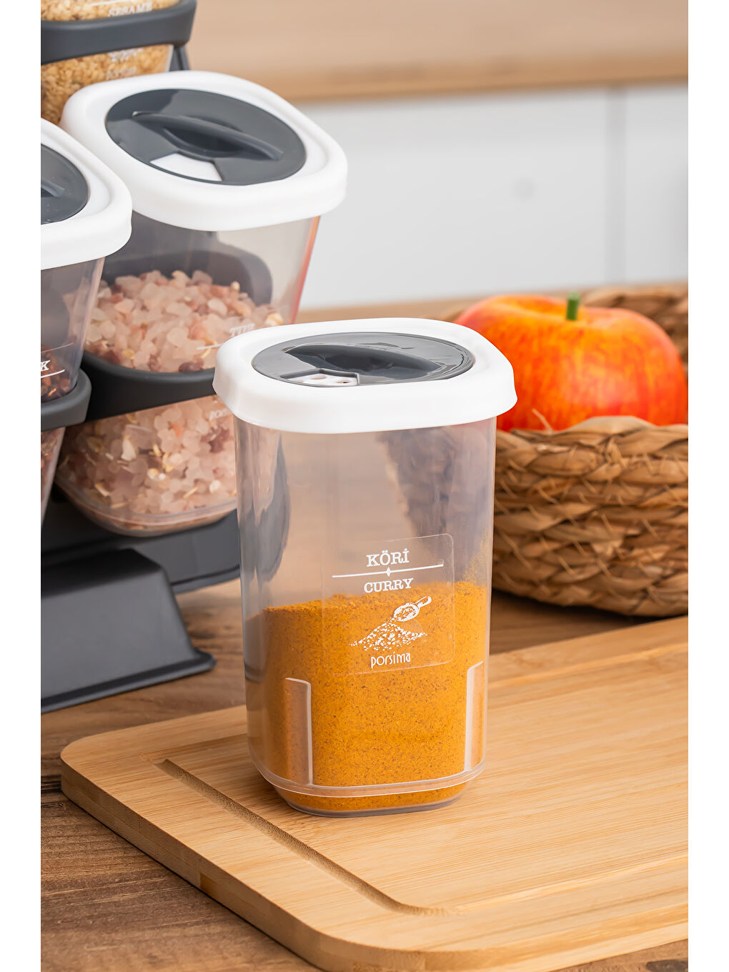 Antrasit 1122 8li Etiketli Asmalı Kendinden Yapışkanlı Tezgah Üstü Standlı Döner Kapaklı Baharatlık Seti-3