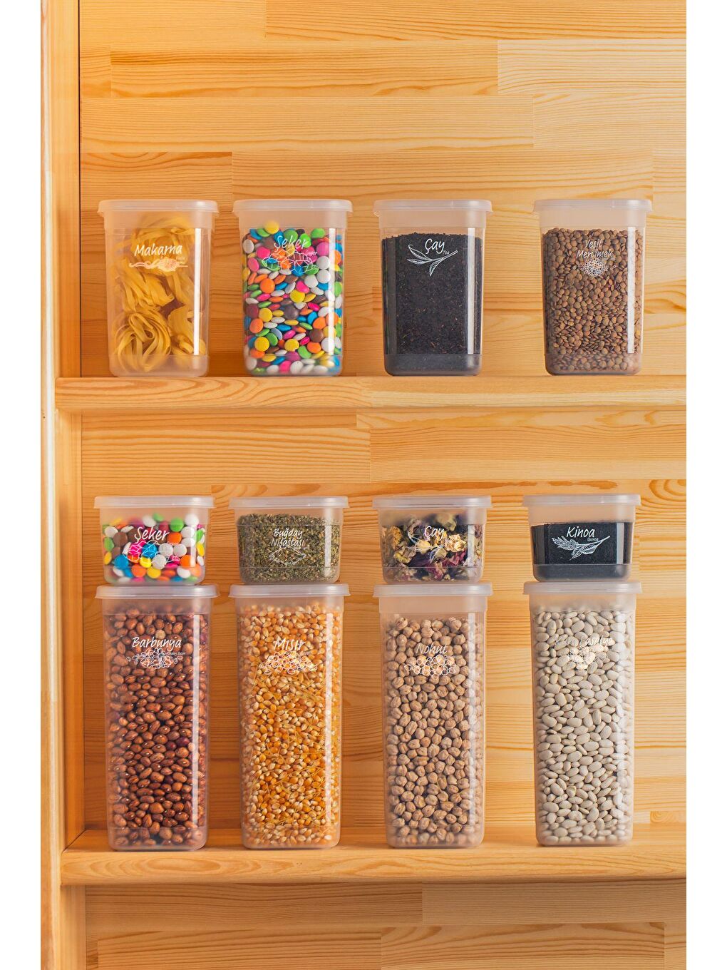 Beyaz 433-3 9 lu Kare Etiketli Gıda Erzak Baharat Saklama Kabı Seti 3x(0.60+1.30+1.90) Lt Şeffaf-1