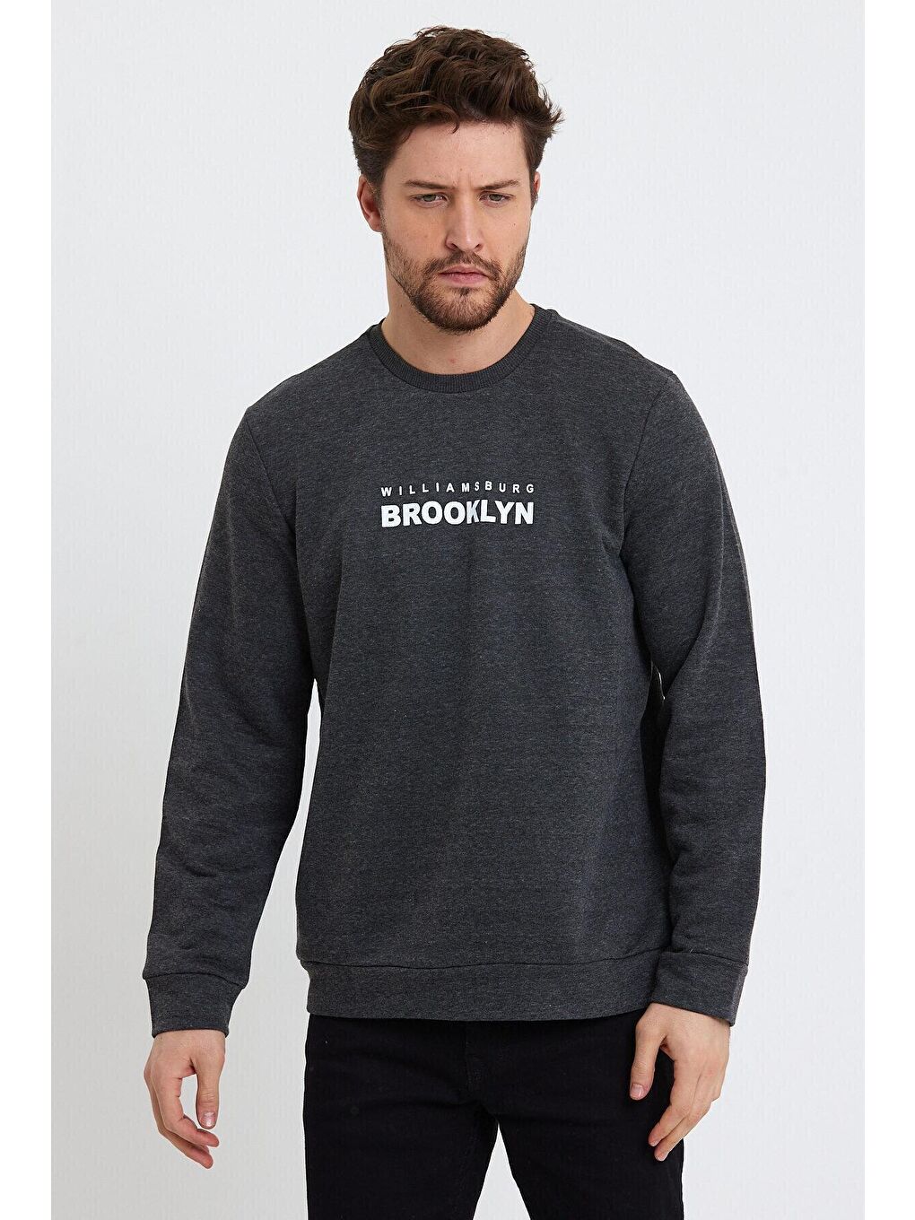 Süperlife Antrasit Erkek Bisiklet Yaka Regular Fit Brooklyn Baskılı İnce Sweatshirt SPR23SW330 - 2