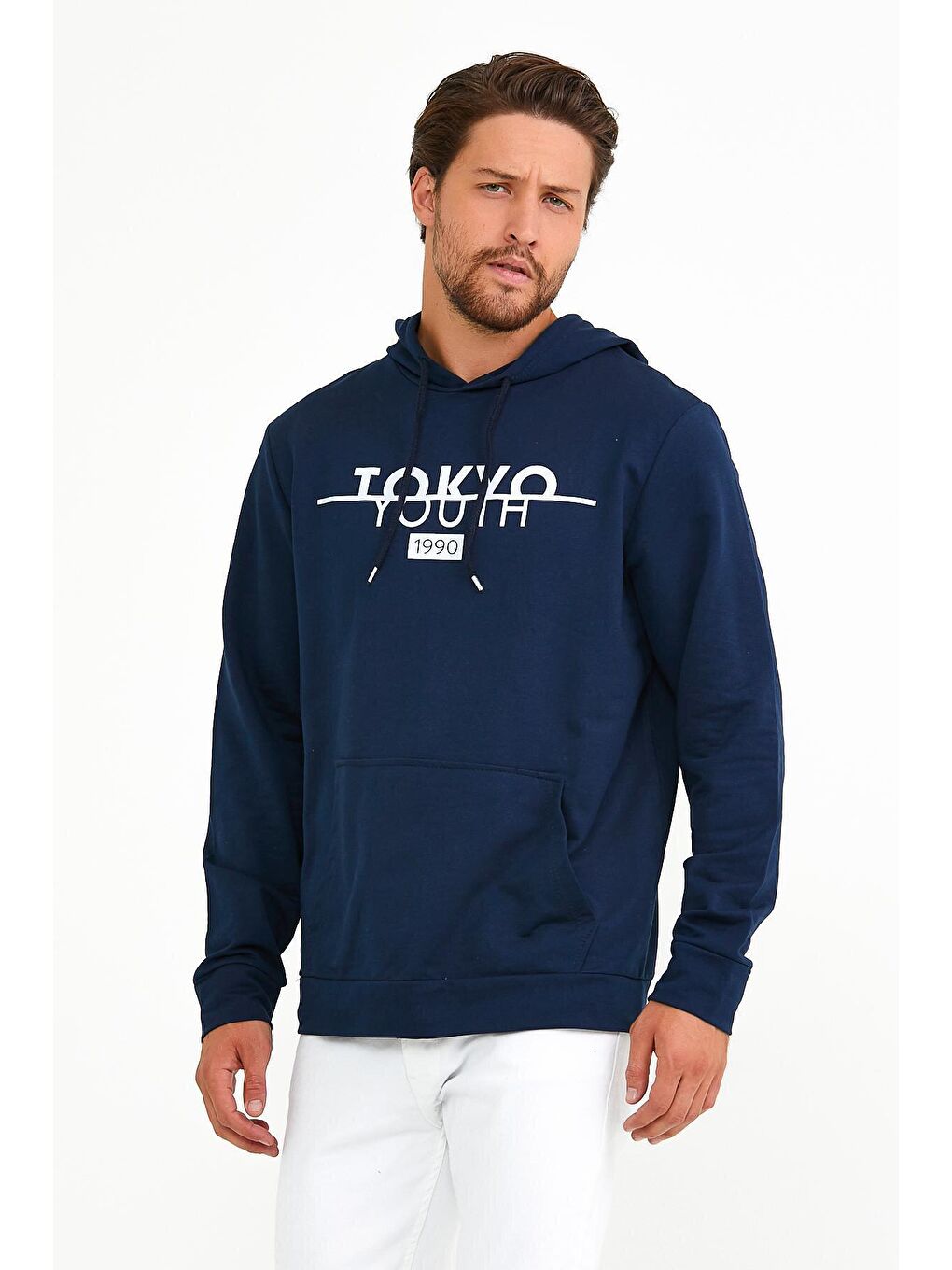 Süperlife Lacivert Erkek Kapüşonlu Regular Fit Tokyo Baskılı İnce Sweatshirt SPR22SW164