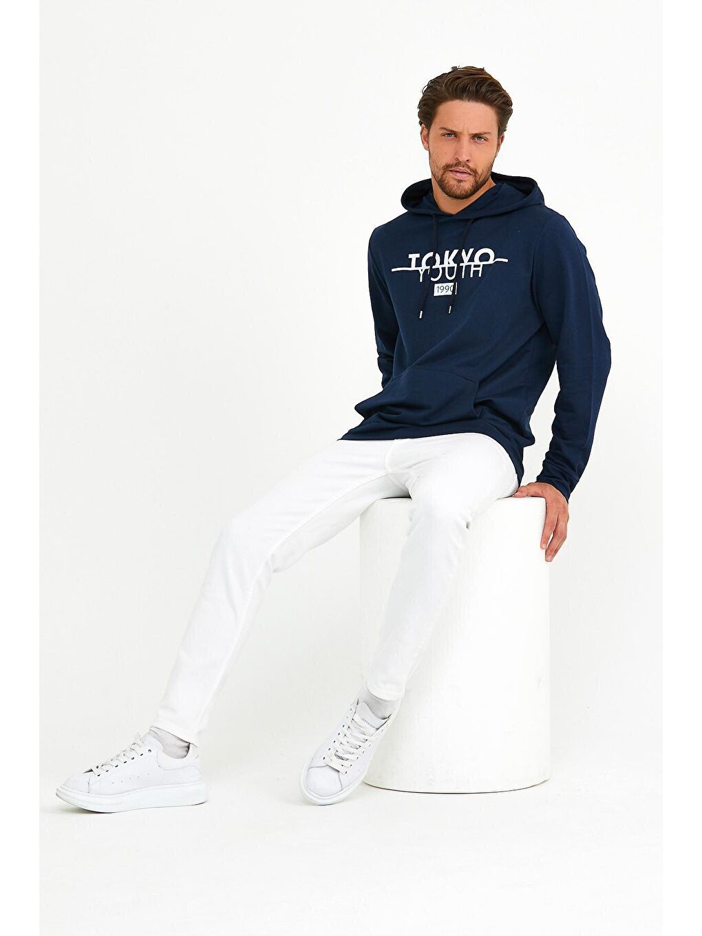 Süperlife Lacivert Erkek Kapüşonlu Regular Fit Tokyo Baskılı İnce Sweatshirt SPR22SW164 - 1