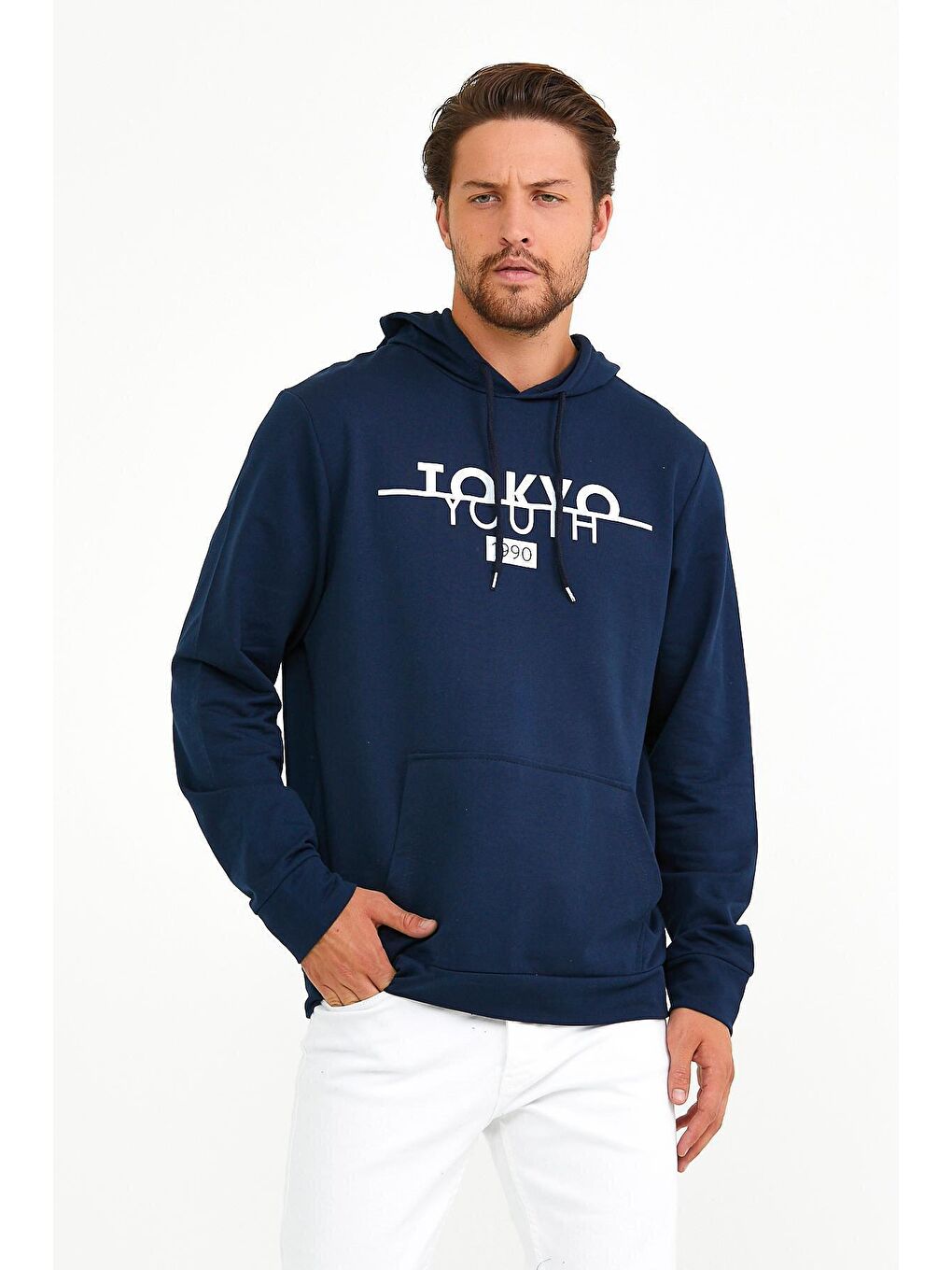 Süperlife Lacivert Erkek Kapüşonlu Regular Fit Tokyo Baskılı İnce Sweatshirt SPR22SW164 - 4