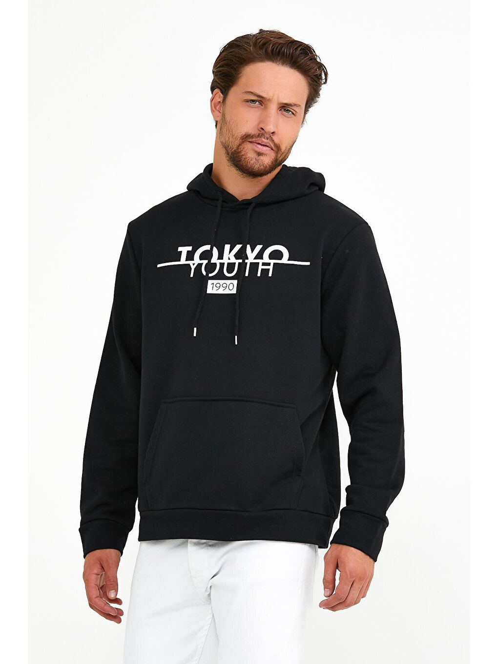 Süperlife Siyah Erkek Kapşonlu Regular Fit Tokyo Baskılı İnce Sweatshirt SPR22SW164 - 1