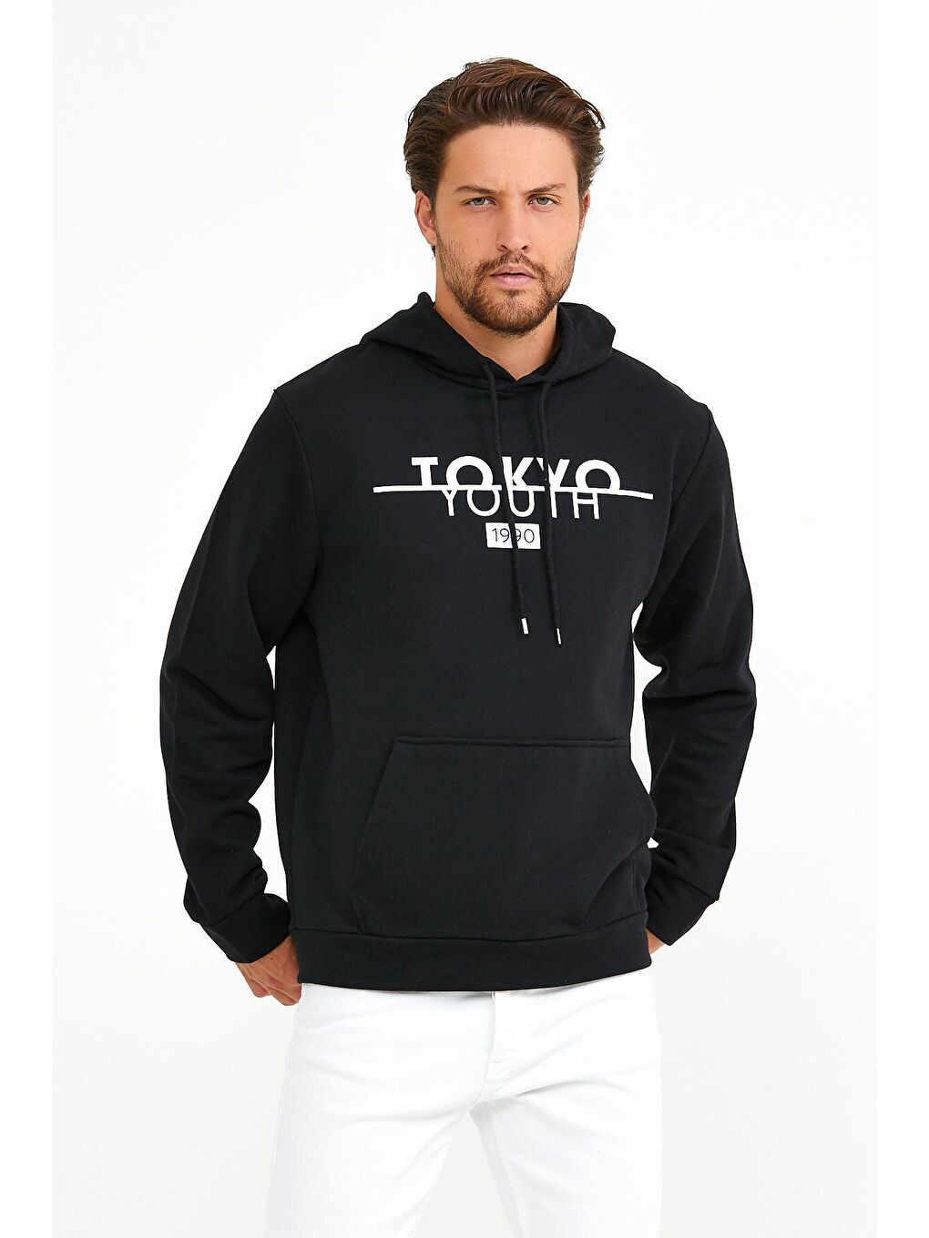 Süperlife Siyah Erkek Kapşonlu Regular Fit Tokyo Baskılı İnce Sweatshirt SPR22SW164 - 2