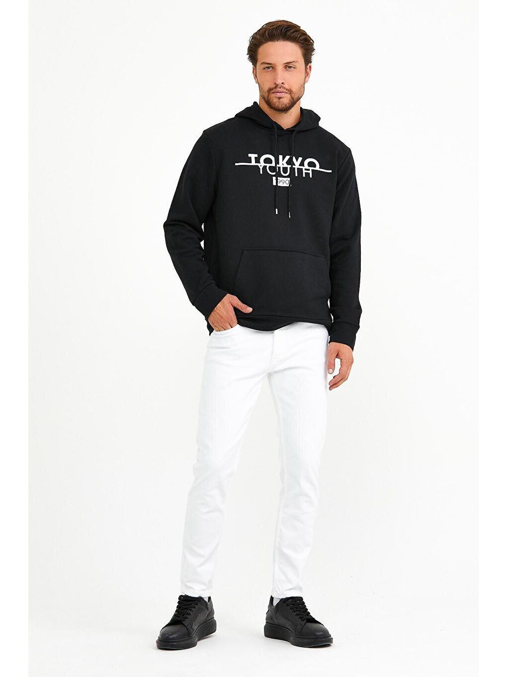 Süperlife Siyah Erkek Kapşonlu Regular Fit Tokyo Baskılı İnce Sweatshirt SPR22SW164 - 3