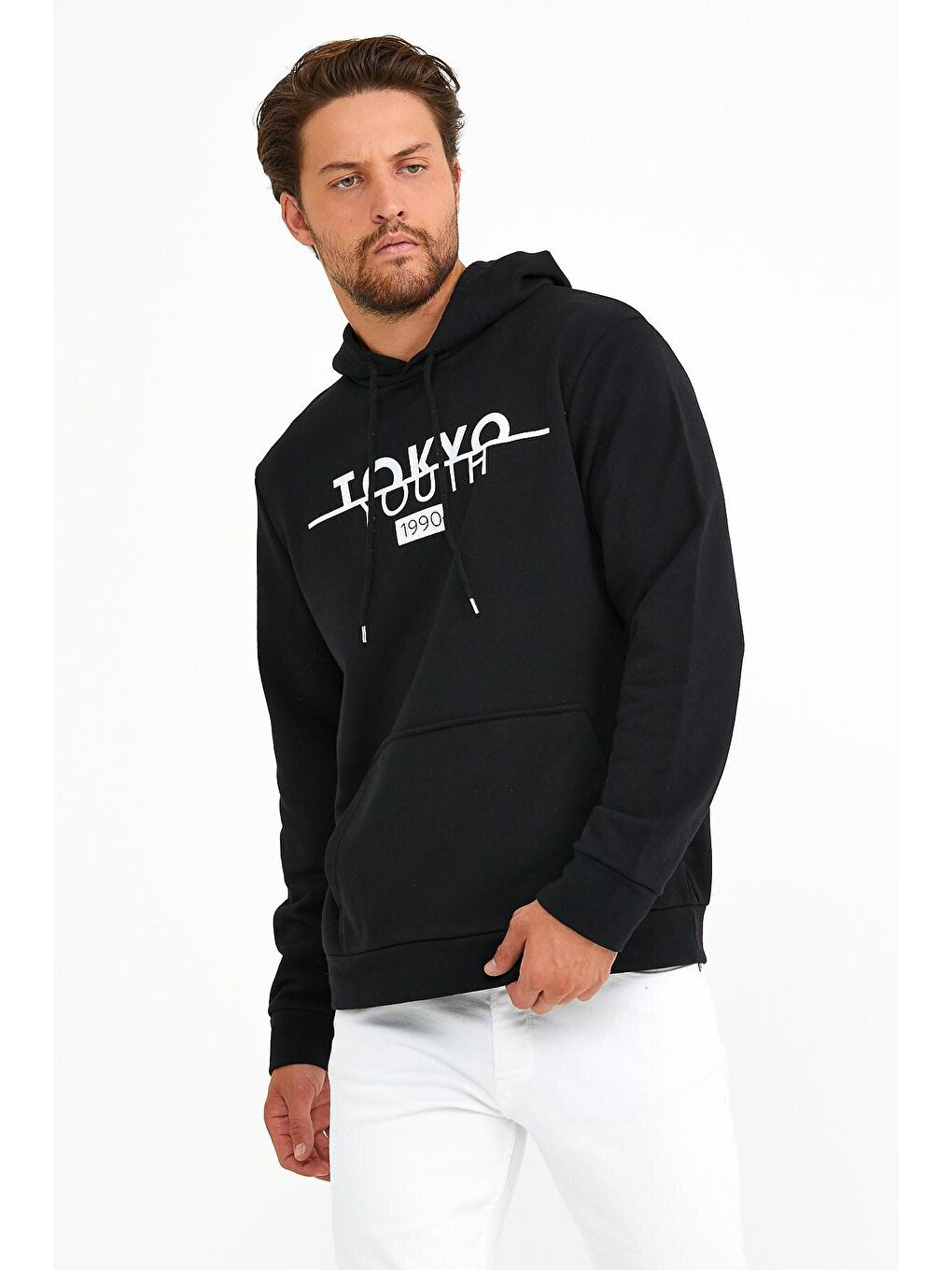 Süperlife Siyah Erkek Kapşonlu Regular Fit Tokyo Baskılı İnce Sweatshirt SPR22SW164 - 4