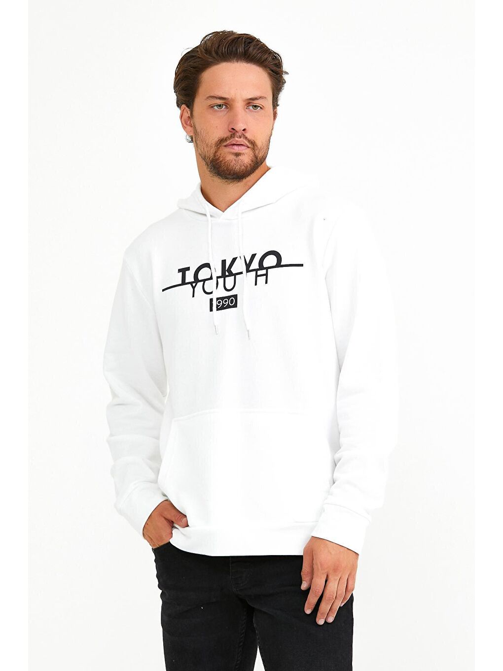 Süperlife Ekru Erkek Kapşonlu Regular Fit Tokyo Baskılı İnce Sweatshirt SPR22SW164 - 2