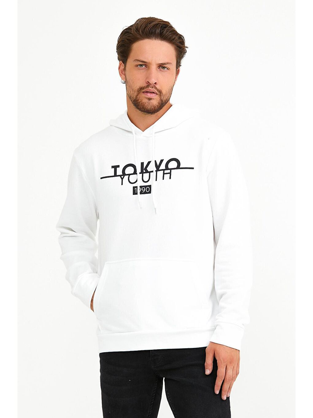 Süperlife Ekru Erkek Kapşonlu Regular Fit Tokyo Baskılı İnce Sweatshirt SPR22SW164 - 3