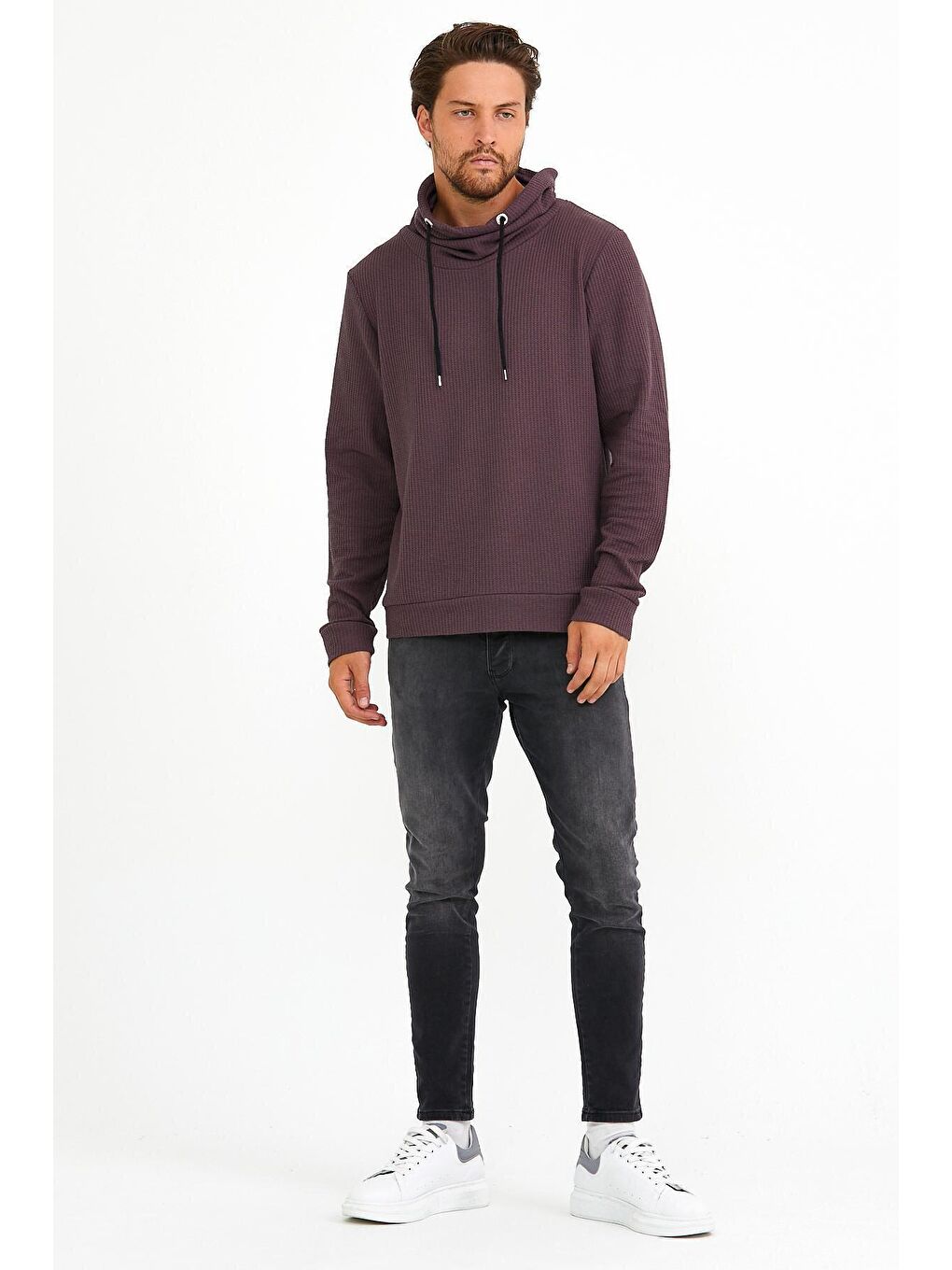 Süperlife Koyu Bordo Erkek Şal Yaka Regular Fit Brooklyn İnce Sweatshirt SPR22SW142