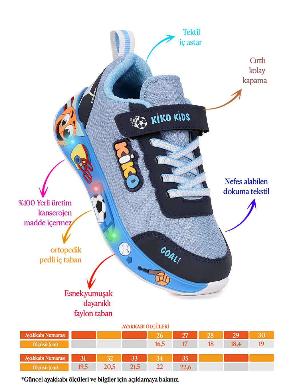 Lacivert Velcro Işıklı Günlük Cırtlı Erkek Çocuk Spor Ayakkabı-1