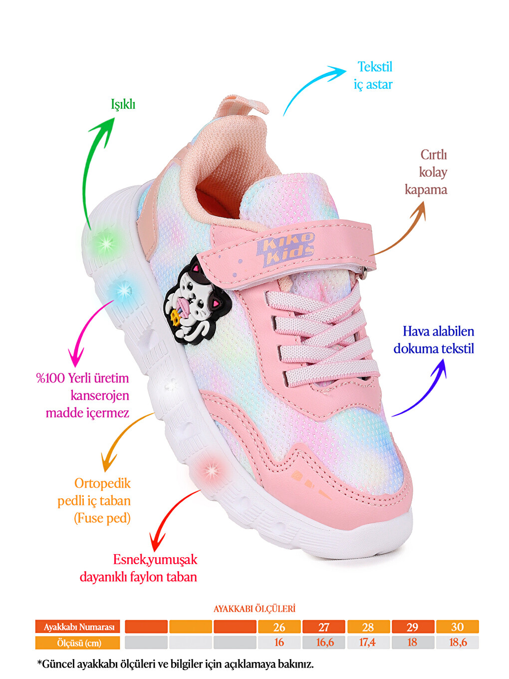 Pembe Nebula Işıklı Cırtlı Kız Çocuk Spor Ayakkabı-1