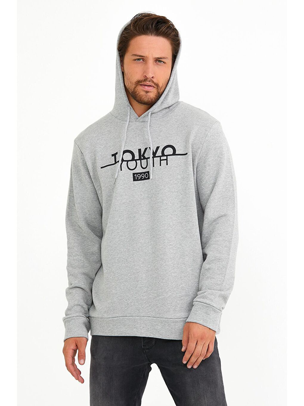 Süperlife Açık Gri Erkek Kapşonlu Regular Fit Tokyo Baskılı İnce Sweatshirt SPR22SW164 - 3