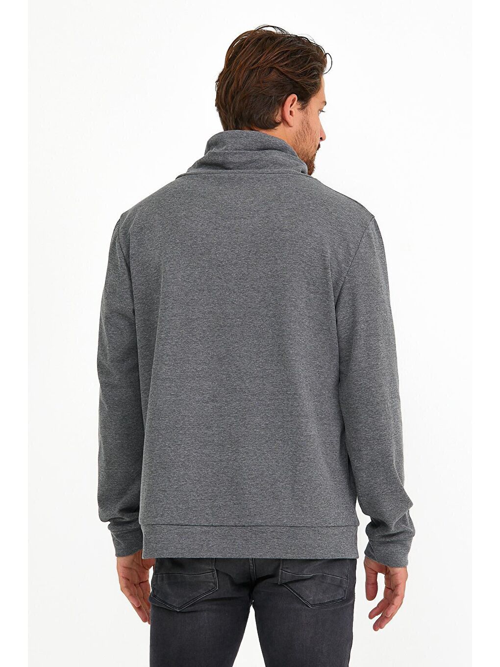 Gri Erkek Şal Yaka Regular Fit Brooklyn Baskılı İnce Sweatshirt SPR22SW143-3