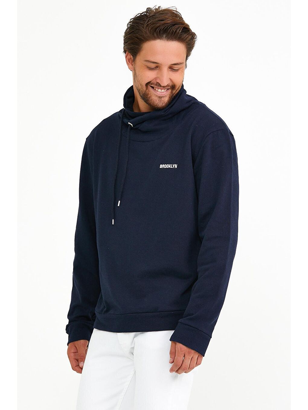 Lacivert Erkek Şal Yaka Regular Fit Brooklyn Baskılı İnce Sweatshirt SPR22SW143-3