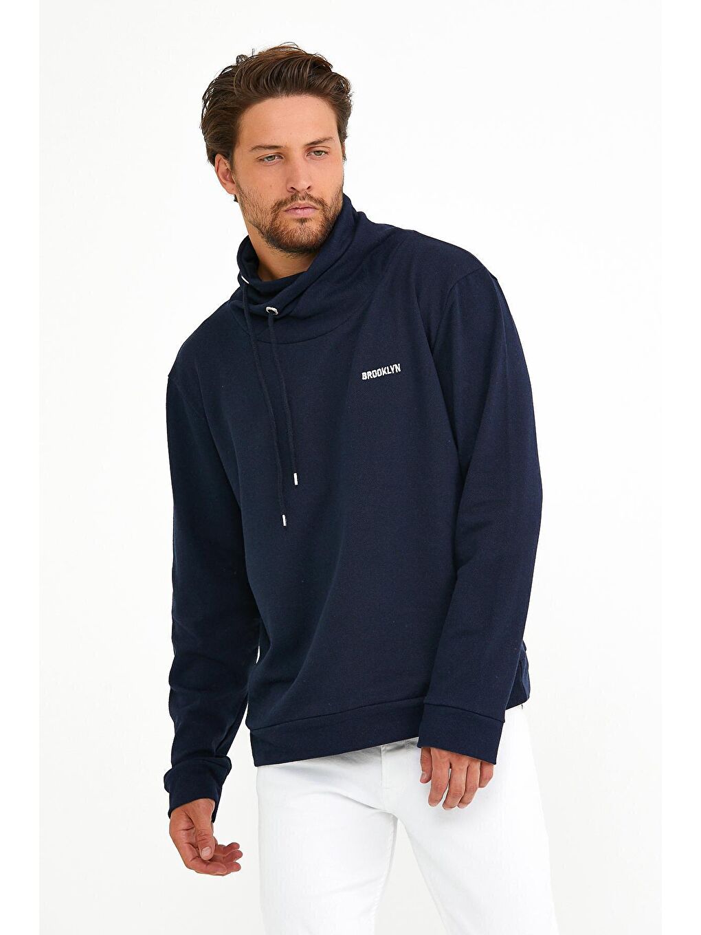 Lacivert Erkek Şal Yaka Regular Fit Brooklyn Baskılı İnce Sweatshirt SPR22SW143-4