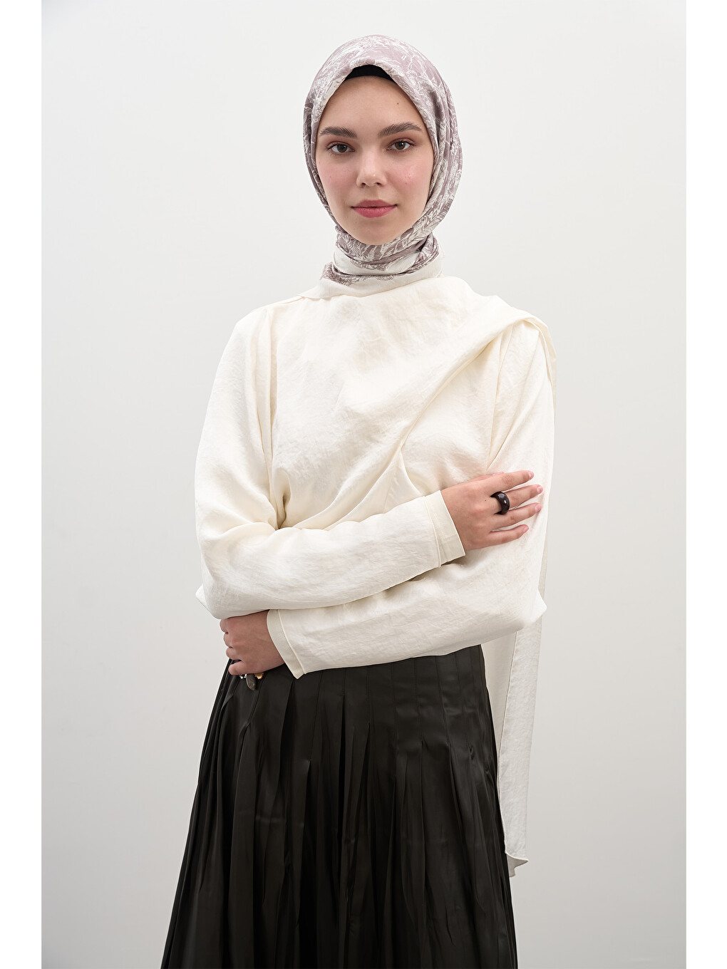 Secret Elegance Desen Pamuklu Viskon Eşarp Lila-1