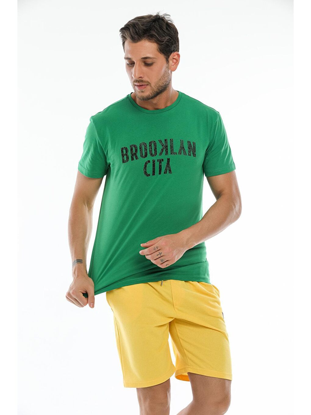 Sarı Regular Fit Nakışlı Brooklyn Erkek Şort SPR21Y57-2