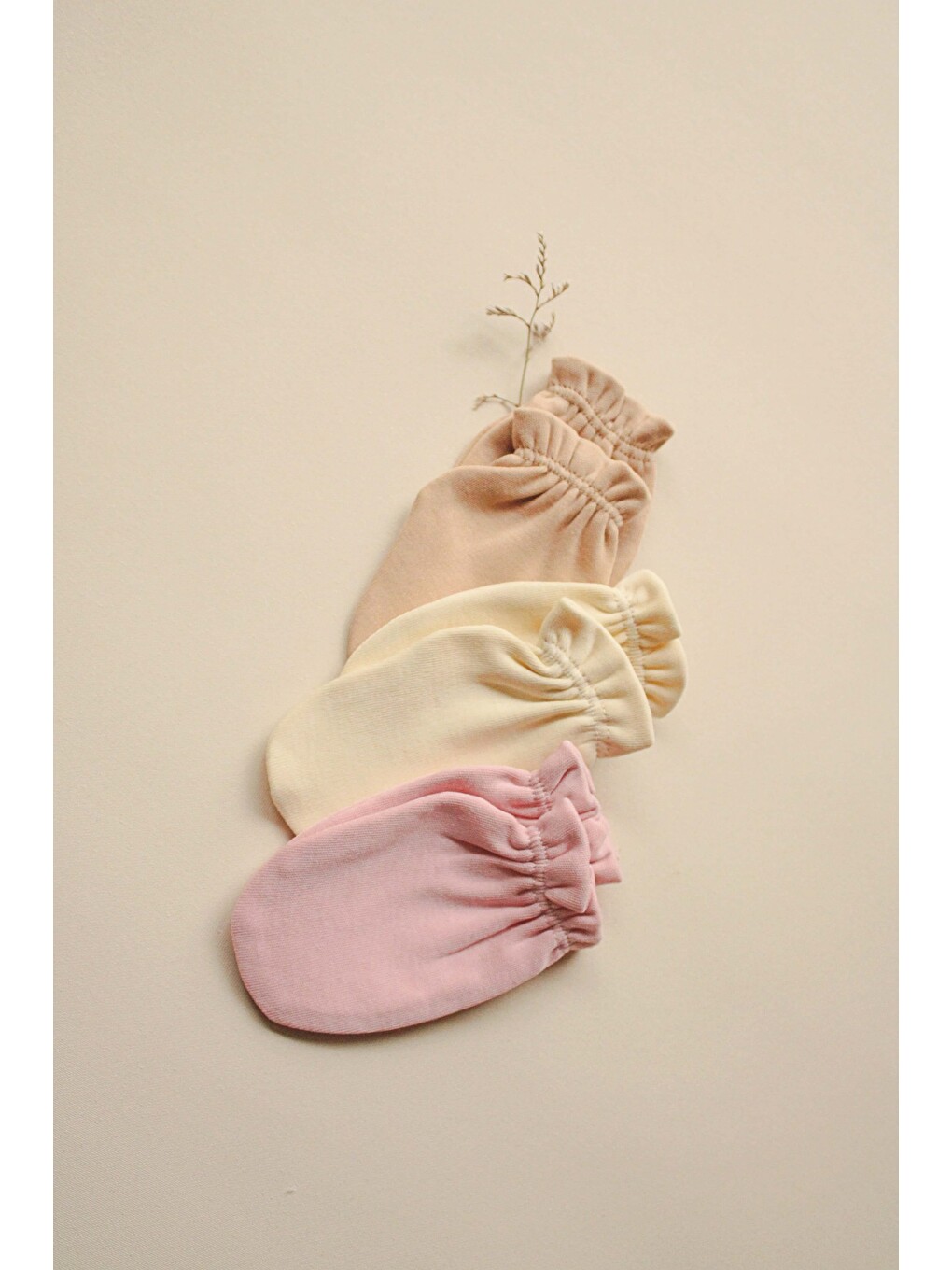 3lü Krem-Bej-Pembe Yenidoğan Eldiven Set Model 6-2