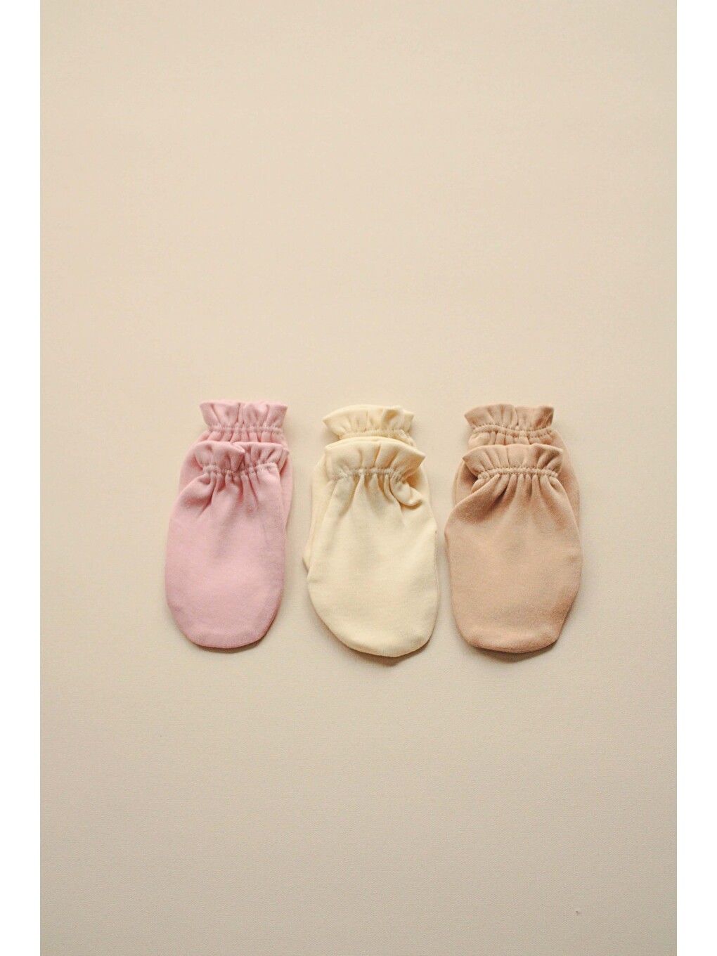 3lü Krem-Bej-Pembe Yenidoğan Eldiven Set Model 6-4