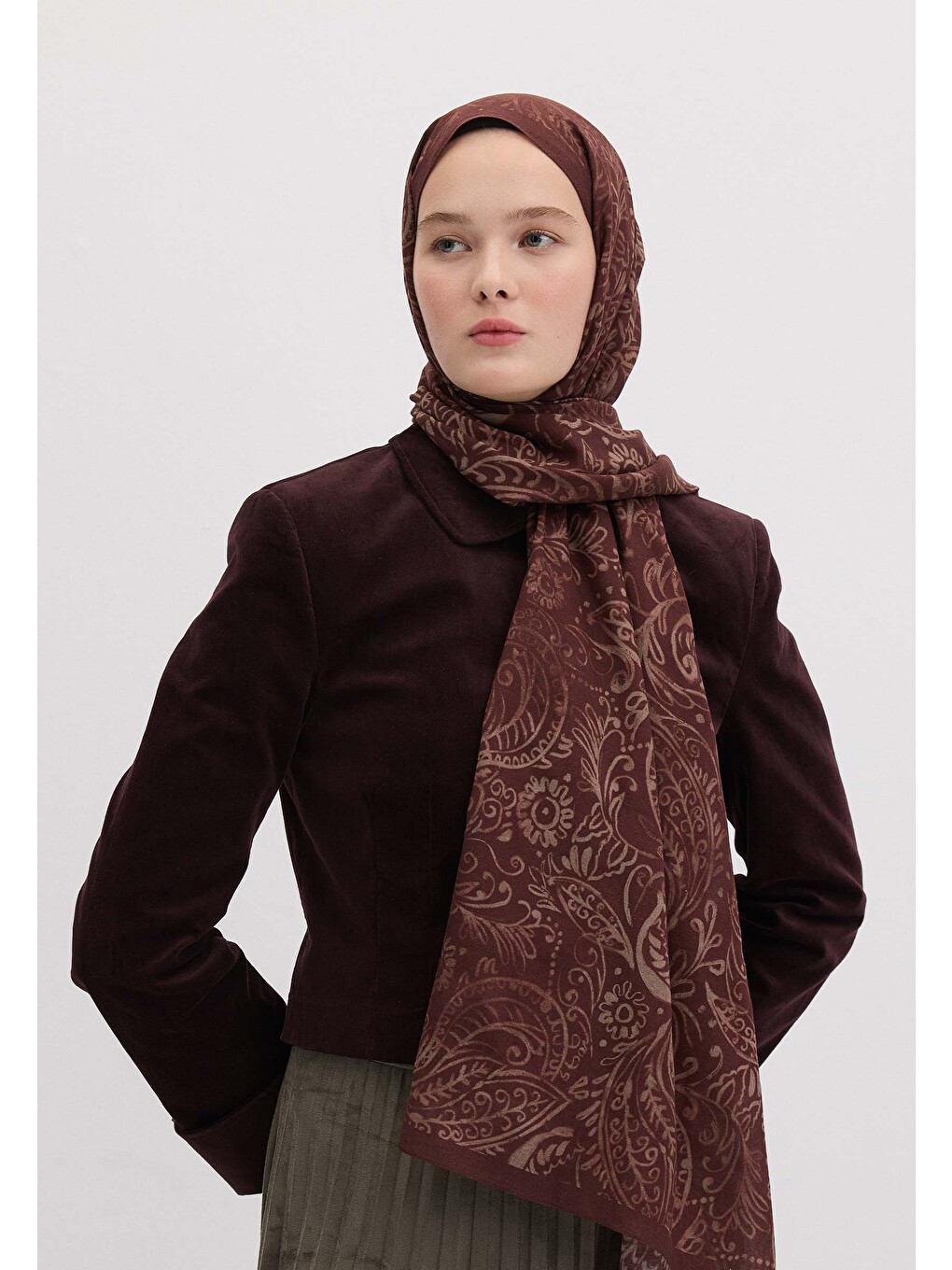 Freesıa Desen Şal Bordo-3