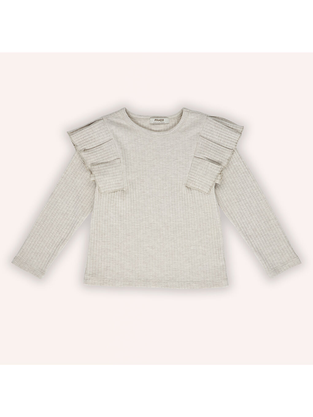 Bej Kız Çocuk Kolları Fırfır Detaylı Tişört-1