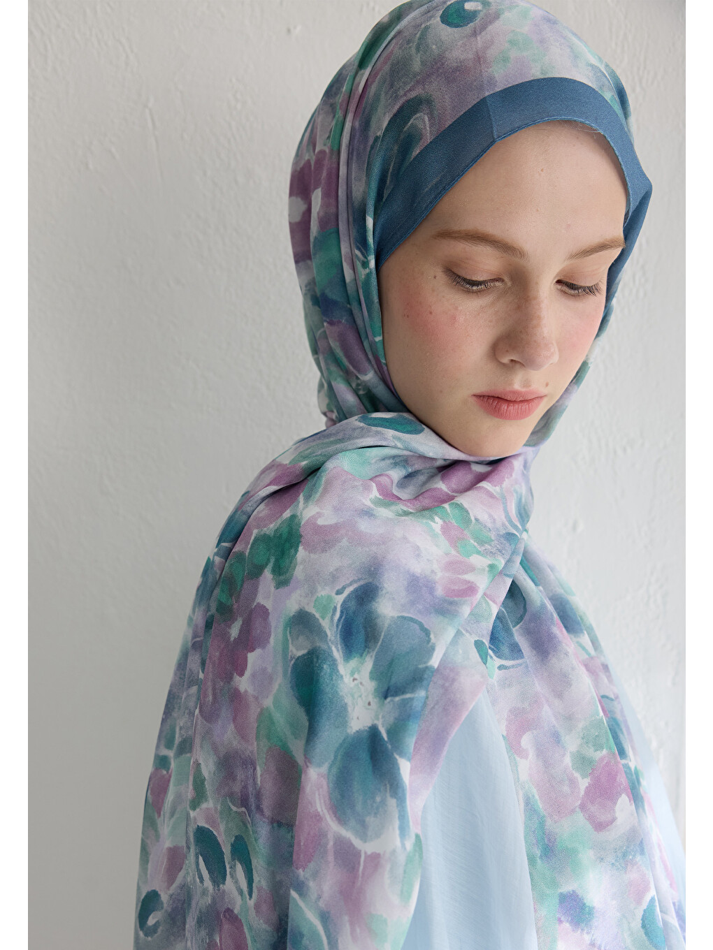 Hıbıscus Beauty Floş Viskon Şal Mavi-3
