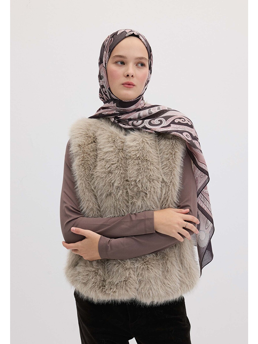 Evrın Desen Şal Tozlu Pembe-3