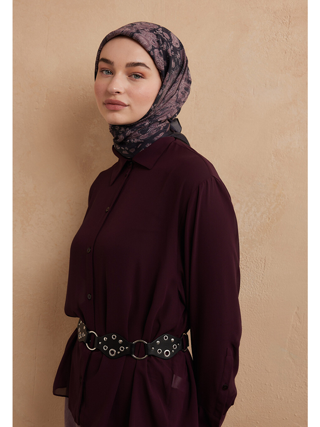 Pembe Freda Desen Pamuk İpek Eşarp Gülkurusu-3